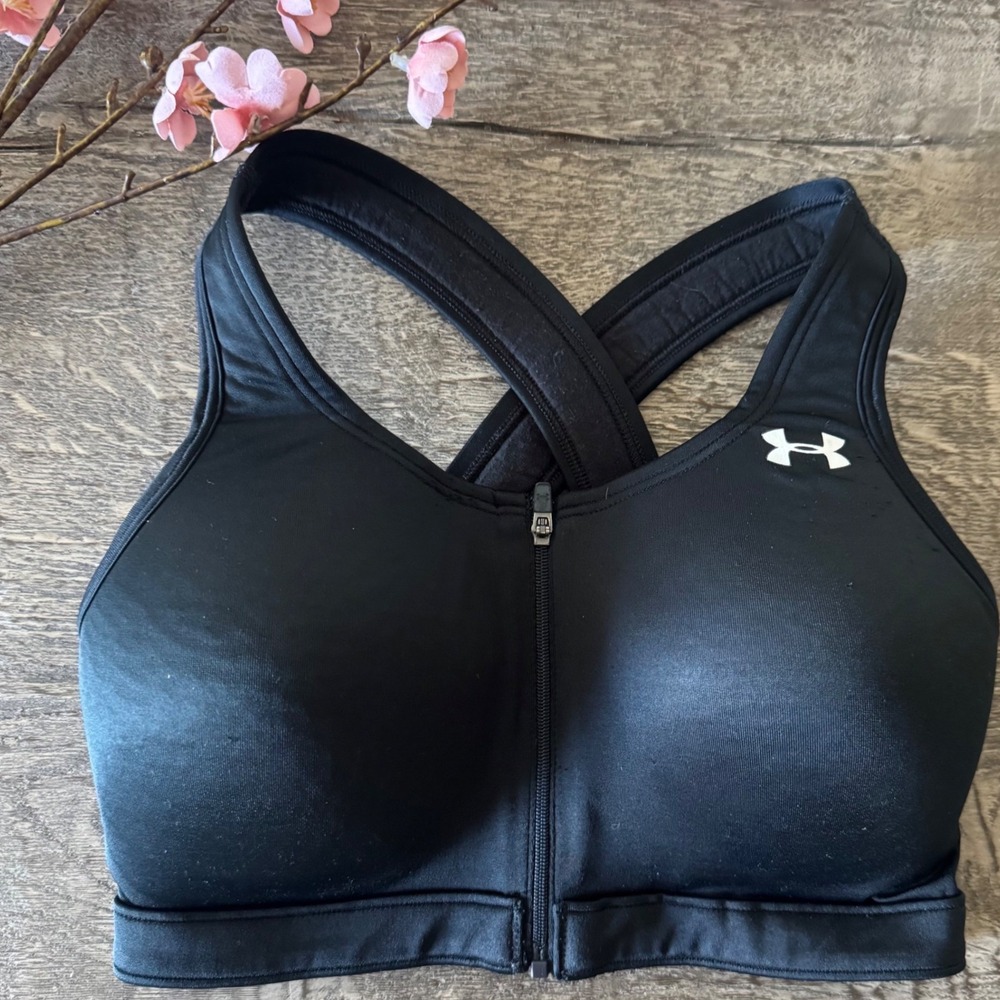 Under Armour Sports Bra Front Zip High Impact Black Crossback Small Late 2000s
